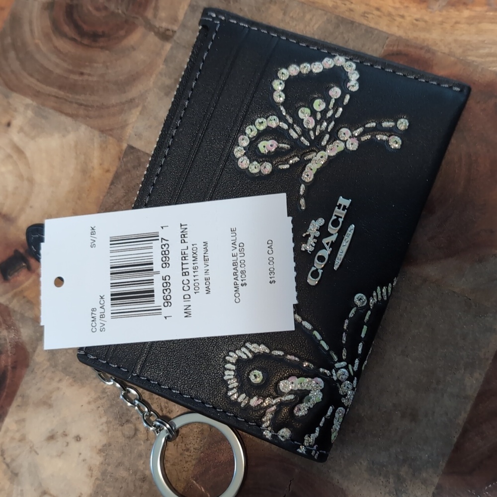 Coach Skinny Mini Smooth Leather Embroidered Butterfly Zip Close ID Case Nwt ❤️ - Picture 4 of 11